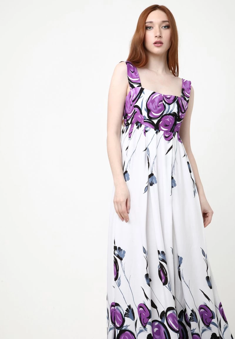 Migliore vendita π Madam-T Donna TOSCANA - Vestito Estivo - Weiß, Lila π - immagine 4