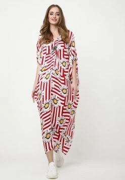 Bilancio 🎁 Madam-T Donna Vestito Estivo - Weiß, Weinrot 😉