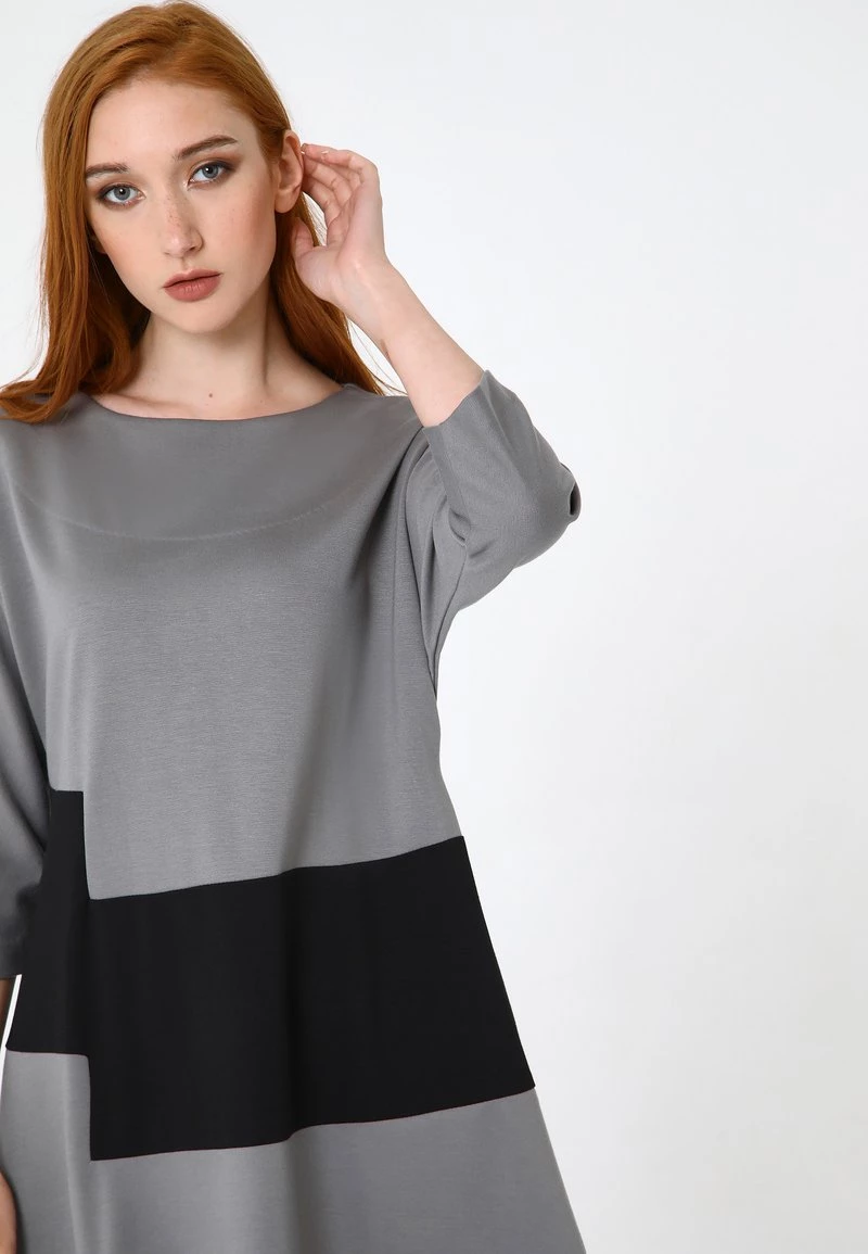 Vendita calda π Madam-T Donna MAXIMA - Abito In Maglia - Grau Schwarz π - immagine 4