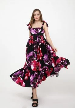 Vendita all'ingrosso π Madam-T Donna Vestito Lungo - Schwarz, Himbeere π€©