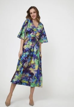 Bilancio 😀 Madam-T Donna Vestito Estivo - Kornblume Blau Lila ⌛