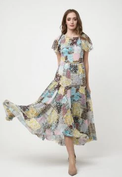 Bilancio ✔️ Madam-T Donna ELIZABETTA - Vestito Lungo - Gelb Hellblau 👍