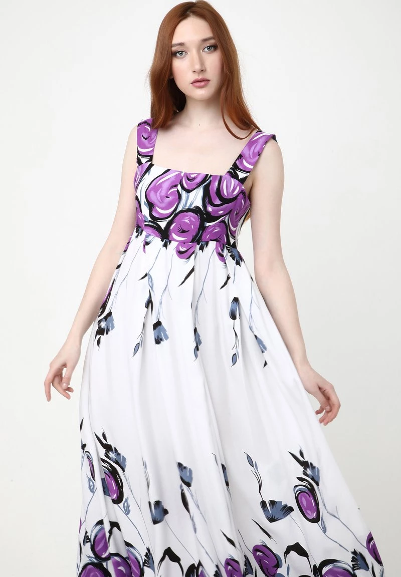 Migliore vendita π Madam-T Donna TOSCANA - Vestito Estivo - Weiß, Lila π - immagine 5