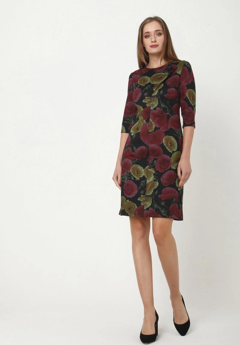 Nuovo 𧨠Madam-T Donna JERSEYKLEID - Vestito Di Maglina - Schwarz/weinrot π - immagine 2