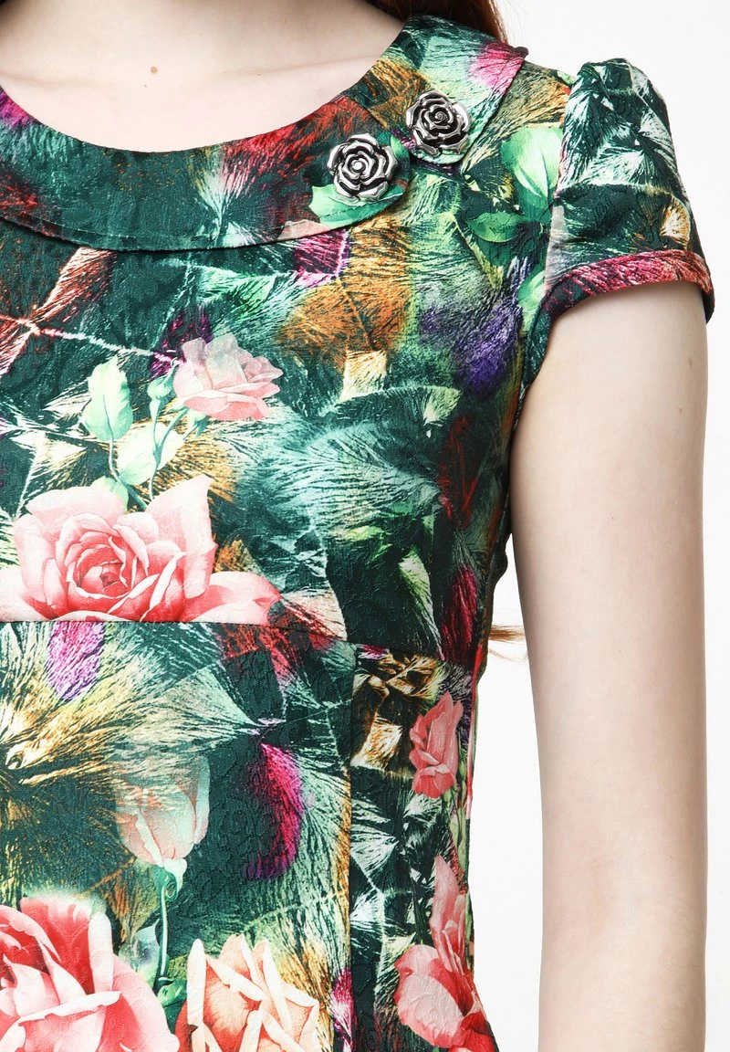 Il piΓΉ economico π Madam-T Donna DEVENTA - Vestito Estivo - Grün, Koralle π - immagine 5