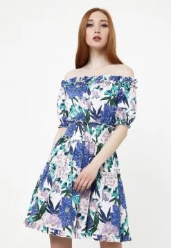 Il più economico 🔥 Madam-T Donna Vestito Estivo - Weiß, Kornblumenblau 😉