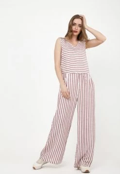 Buono ❤️ Madam-T Donna Tuta Jumpsuit - Wein Rot, Weiß 🧨