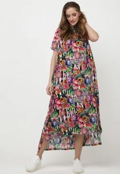 Il più economico 🎉 Madam-T Donna ADELINARA - Vestito Lungo - Schwarz Rosa ❤️