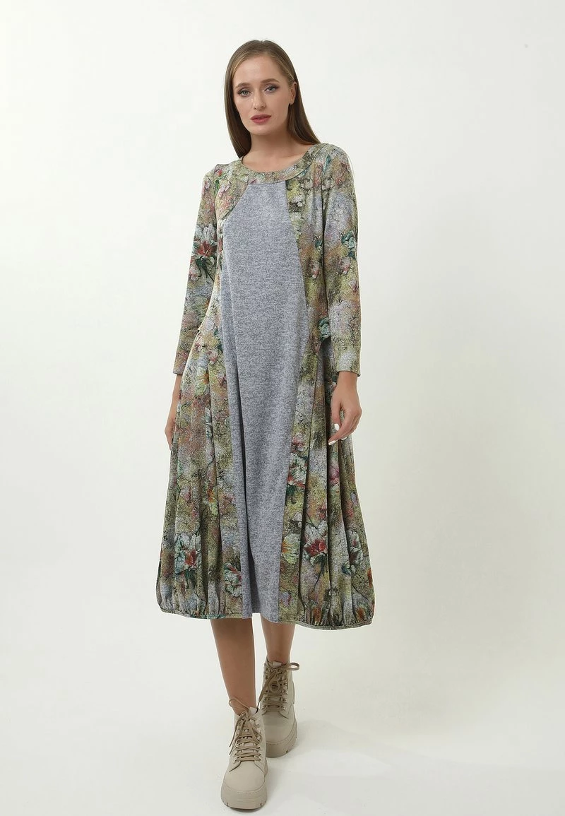 Nuovo π Madam-T Donna Vestito Lungo - Oliv, Grau π―