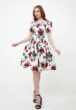 Vendita lampo π Madam-T Donna Vestito Estivo - Weiß, Weinrot π