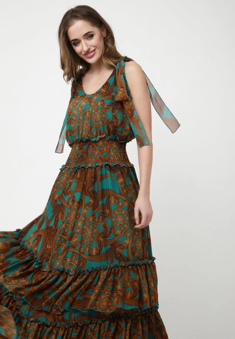 Miglior offerta π Madam-T Donna Vestito Lungo - Aqua/braun β - immagine 7