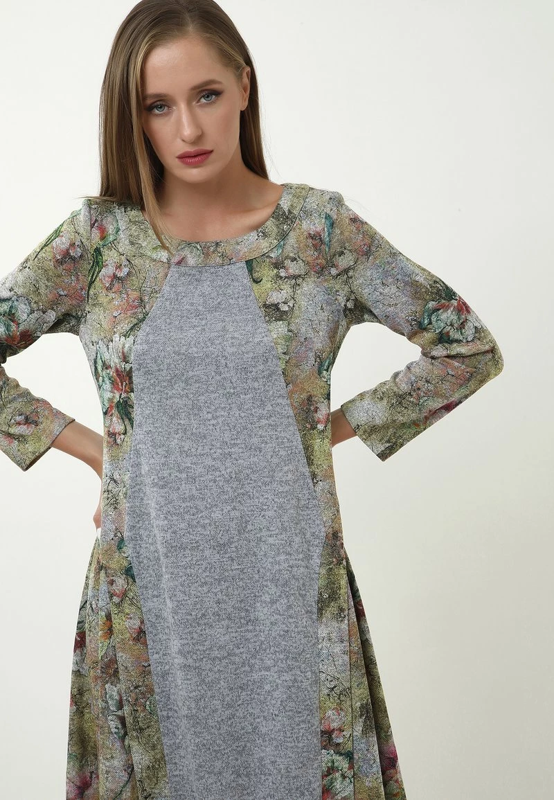 Nuovo π Madam-T Donna Vestito Lungo - Oliv, Grau π― - immagine 6