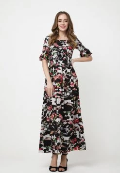 Nuovo π Madam-T Donna Vestito Lungo - Weiß/schwarz π