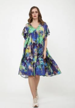 Bilancio 👍 Madam-T Donna Vestito Estivo - Kornblume Blau Lila 🛒