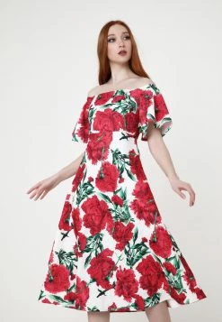 Presa 🥰 Madam-T Donna Vestito Estivo - Weiß, Weinrot 😀