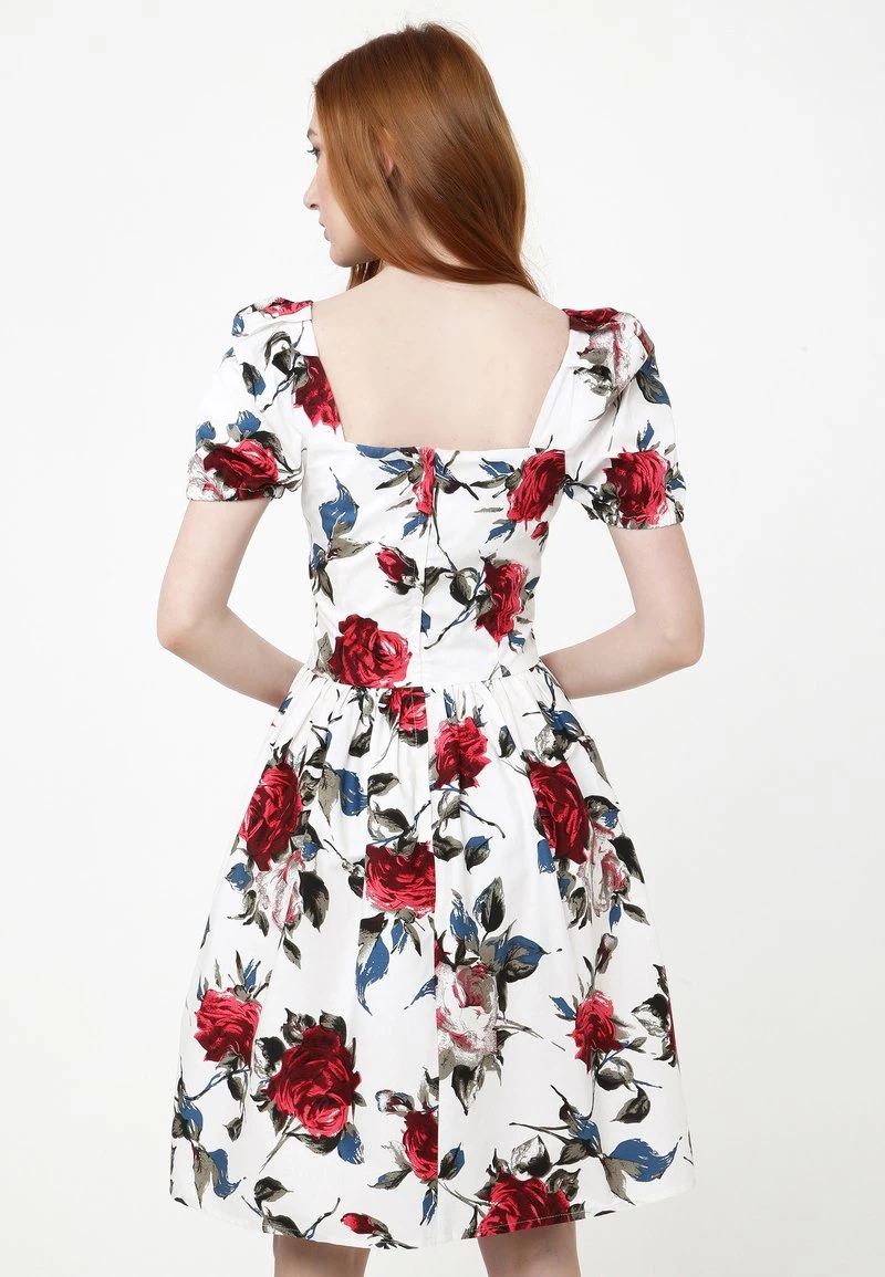 Vendita lampo π Madam-T Donna Vestito Estivo - Weiß, Weinrot π - immagine 2