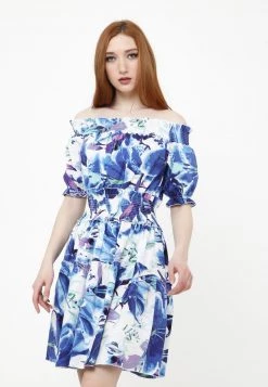 Promo 😀 Madam-T Donna NAPOLI - Vestito Estivo - Weiß / Kornblumenblau 😉