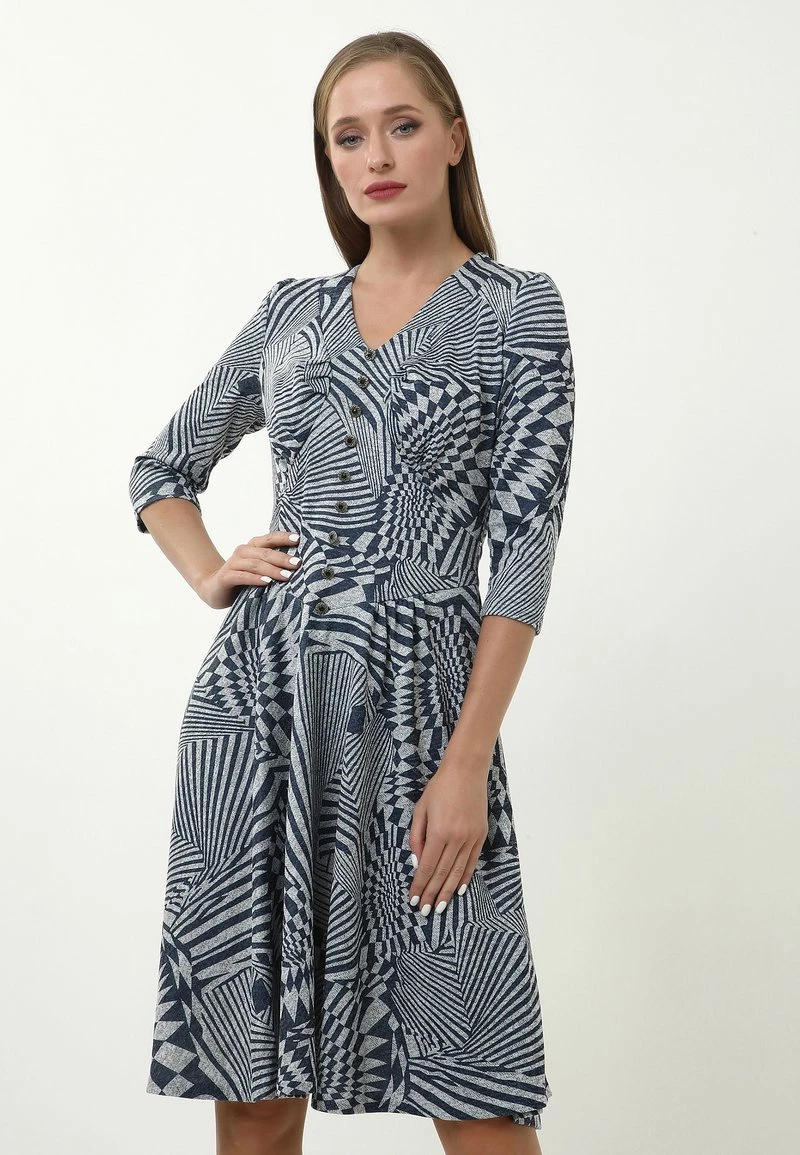 Nuovo π Madam-T Donna DAISY - Vestito Estivo - Grau/ Blau π