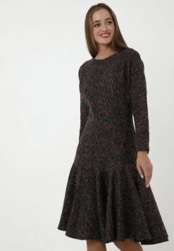 Nuovo 🎉 Madam-T Donna SAMARA - Abito In Maglia - Dunkelgrau Rot ✔️