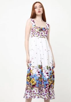 Promo π Madam-T Donna TOSCANA - Vestito Estivo - Weiß, Hellblau π