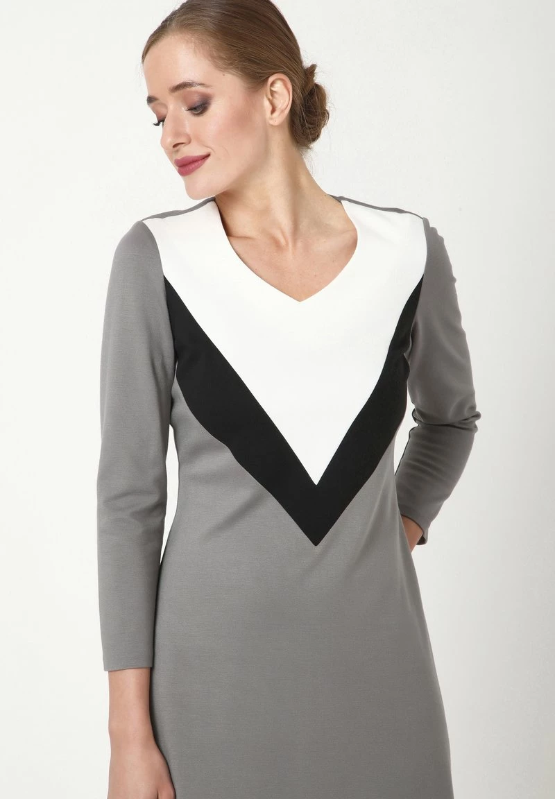 Offerte π Madam-T Donna DGINI - Vestito Di Maglina - Grau, Weiß π - immagine 6