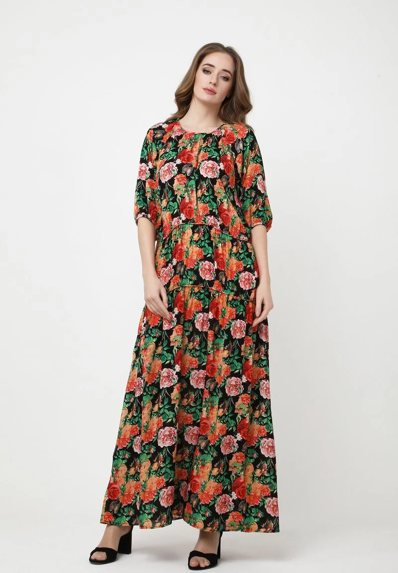 Vendita all'ingrosso π Madam-T Donna GRETELE - Vestito Lungo - Schwarz Orange π