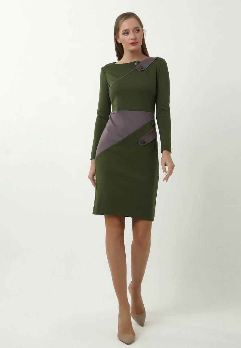 Nuovo di zecca π Madam-T Donna DELPH - Tubino - Khaki Grau π - immagine 2