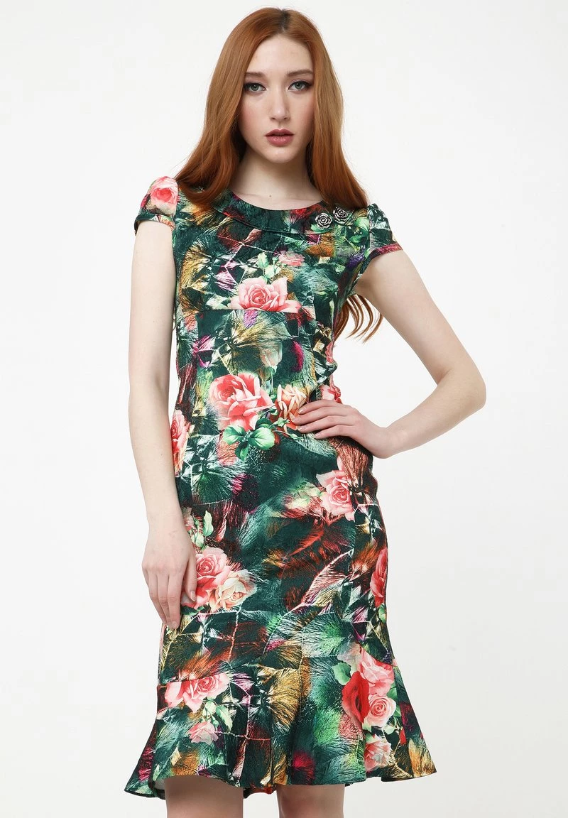 Il piΓΉ economico π Madam-T Donna DEVENTA - Vestito Estivo - Grün, Koralle π - immagine 6