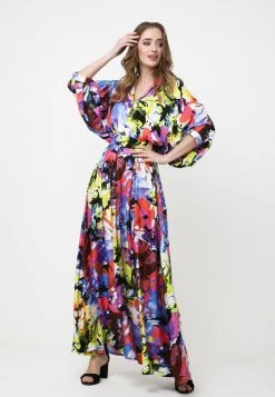 Promo 🥰 Madam-T Donna Vestito Lungo - Lila, Hellgrün 🤩