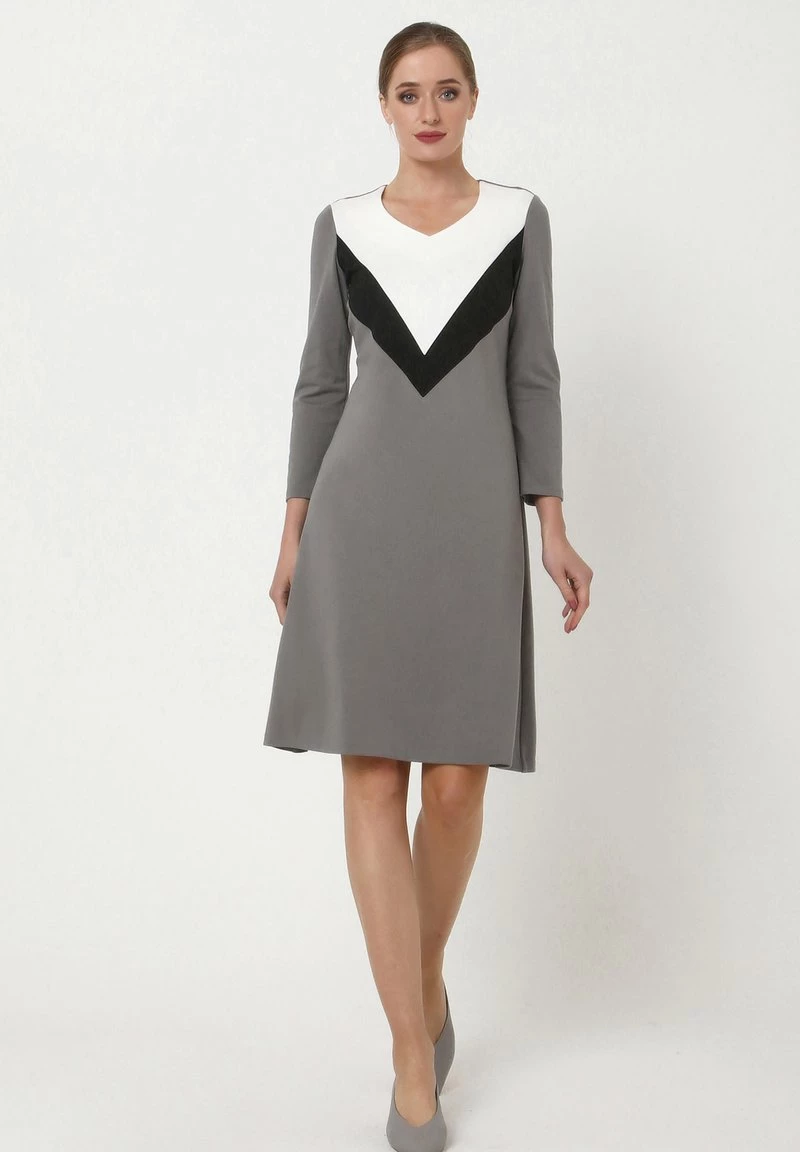 Offerte π Madam-T Donna DGINI - Vestito Di Maglina - Grau, Weiß π - immagine 2