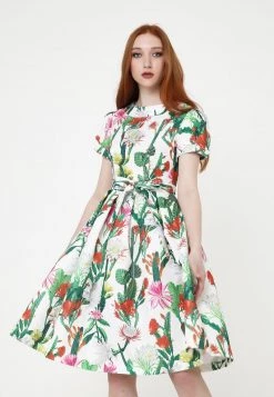 Sconto 🛒 Madam-T Donna RETRONA - Vestito Estivo - Weiß Grün 😉