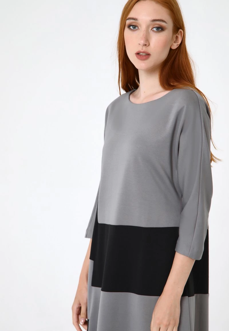 Vendita calda π Madam-T Donna MAXIMA - Abito In Maglia - Grau Schwarz π - immagine 5