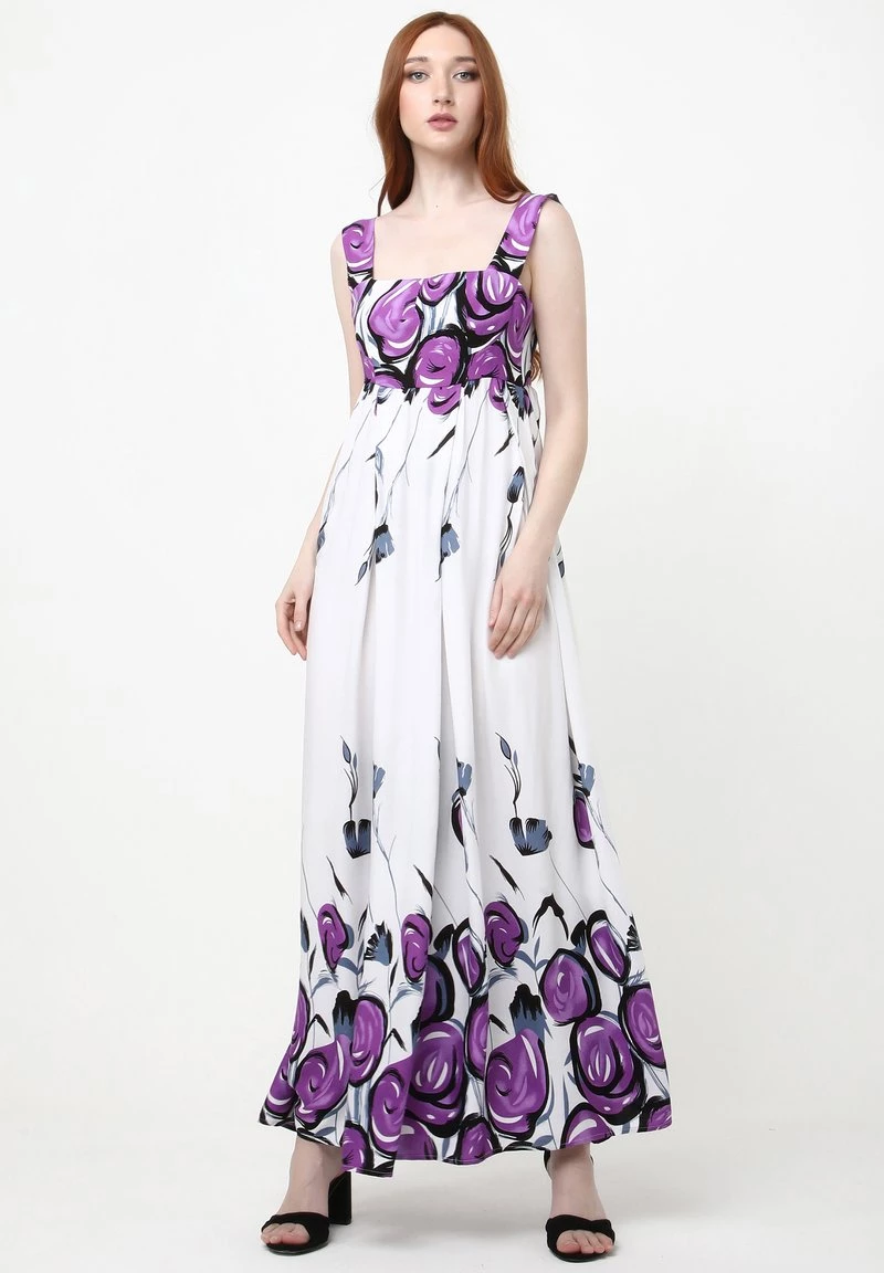 Migliore vendita π Madam-T Donna TOSCANA - Vestito Estivo - Weiß, Lila π - immagine 2