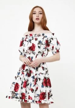 Buono 👏 Madam-T Donna Vestito Estivo - Weiß, Weinrot 💯