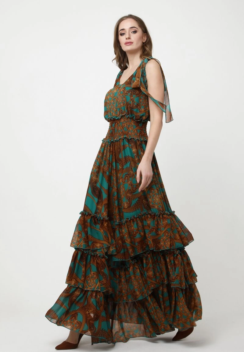 Miglior offerta π Madam-T Donna Vestito Lungo - Aqua/braun β - immagine 5