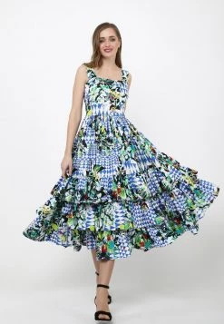 Bilancio 🔥 Madam-T Donna Vestito Estivo - Weiß, Kornblumenblau ⭐