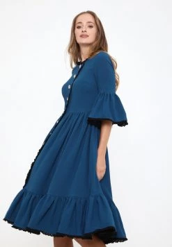 Nuovo 👏 Madam-T Donna CHIARA - Abito A Camicia - Aqua 👍